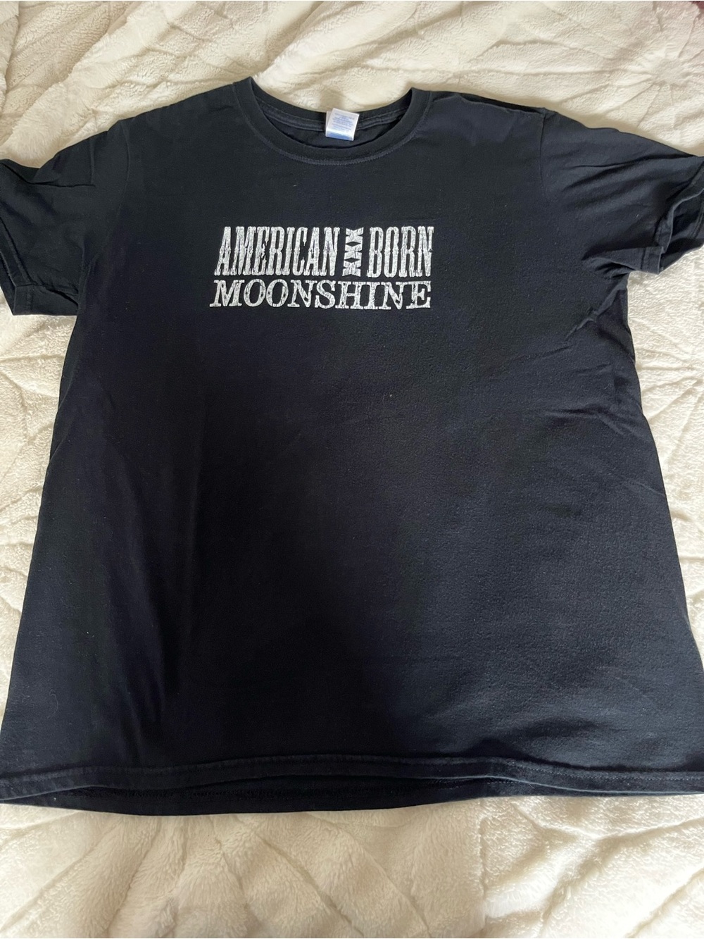 Gildan Black 'American Born Moonshine' Graphic Tee - White Print